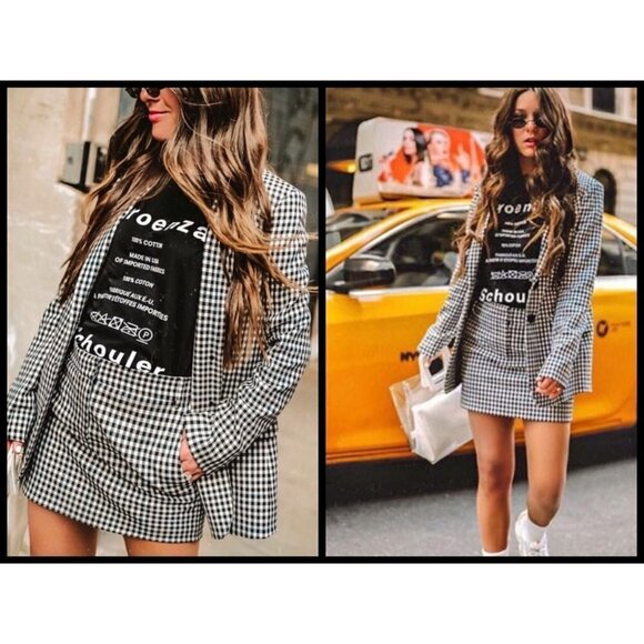 💕TIBI💕 Cut Ups Gingham Suiting Mens Blazer with Back Zip Black & White Print 4 - Picture 2 of 16